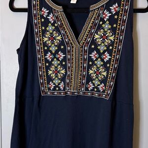 J. Jill Navy Beautifully Embroidered Tank Top